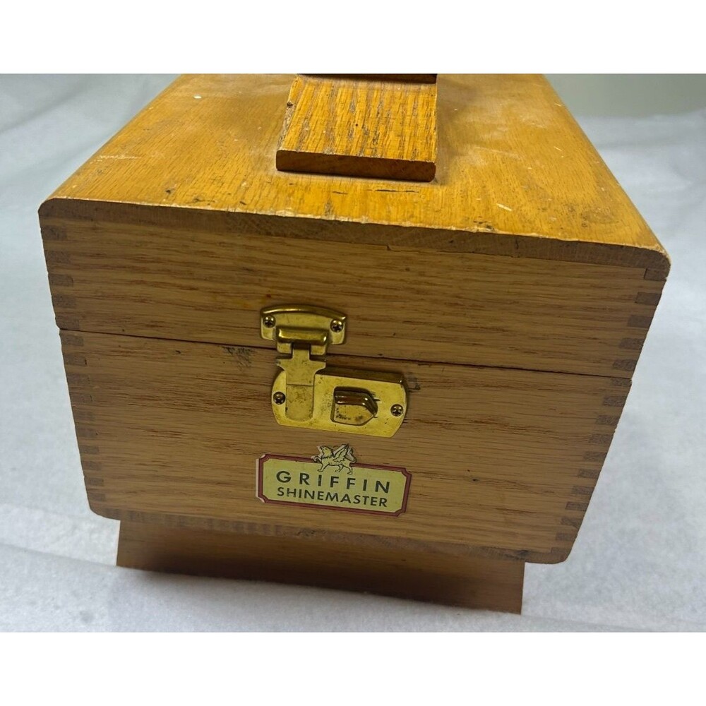 VTG Griffin Shinemaster Oak Wooden Shoe Shine Box Stand Valet W/Footrest Handle